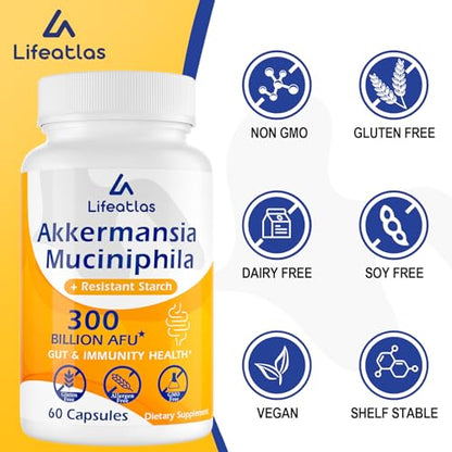 300 Billion AFU Akkermansia Muciniphila - Live Akkermansia Probiotics for Women & Men LifeatlasBuy Supplements Australia