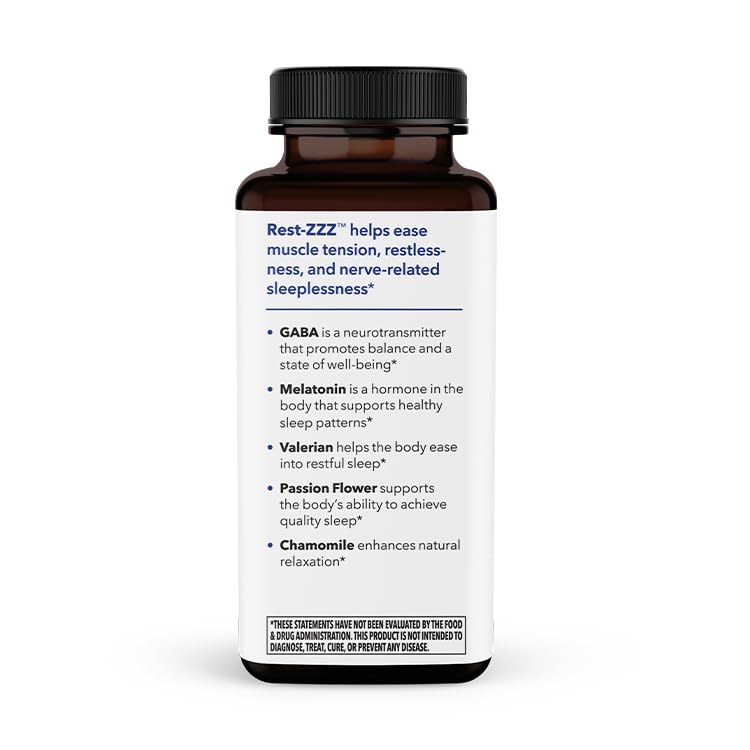 Rest-ZZZ - Powerful Sleep Support Supplement - Fall Asleep & Stay Asleep - Calms Nervous System - Naturally Ease Muscle Tension & Restlessness - Low Dose Melatonin GABA & Chamomile - 60 Capsules