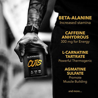 BLACKMARKET CUTS Pre Workout - Flavored Energy Powdered Drink Mix for Men BLACKMARKETBuy Supplements Australia