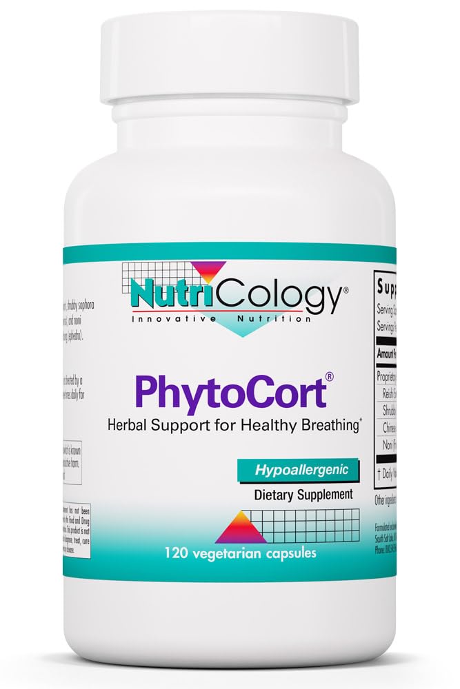 Nutricology PhytoCort Supplement - Respiratory Support, Lung Health, Lung Detox, Lung Cleanse, Healthy Breathing, Herbal Support, Reishi, Licorice, Noni, Vegetarian Capsules - 120 Count NutricologyBuy Supplements Australia