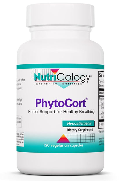 Nutricology PhytoCort Supplement - Respiratory Support, Lung Health, Lung Detox, Lung Cleanse, Healthy Breathing, Herbal Support, Reishi, Licorice, Noni, Vegetarian Capsules - 120 Count NutricologyBuy Supplements Australia