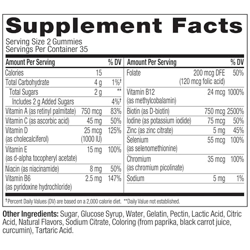 Olly Teen Girl Multi Gummy, Healthy Skin and Immune Support, 15 Essential Vitamins, Biotin, Zinc, Calcium, Chewable Multivitamin