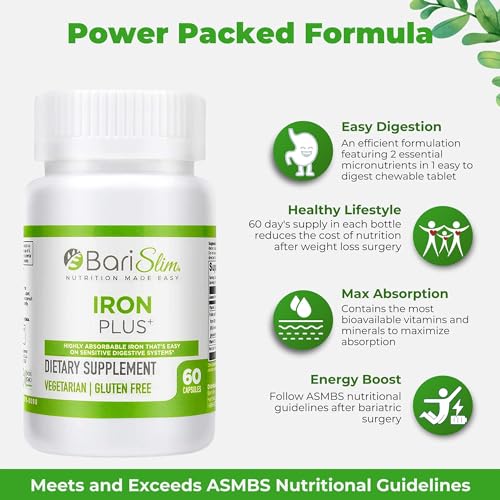 BariSlim Iron Plus Capsules - Formulated for Patients After Weight Loss Surgery Including BariSlimBuy Supplements Australia