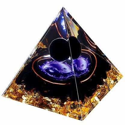 Yin Yang Healing Crystal Orgonite Pyramid - Tai Chi with Obsidian Ball - Taiji Reiki Chakra Meditation FENGSHUI-CAISHENBuy Supplements Australia