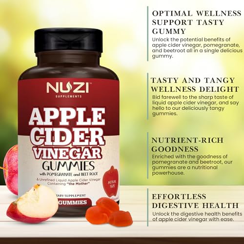NUZI Apple Cider Vinegar Gummies with Pomegranate & Beetroot | 500 mg | Certified Halal NUZIBuy Supplements Australia