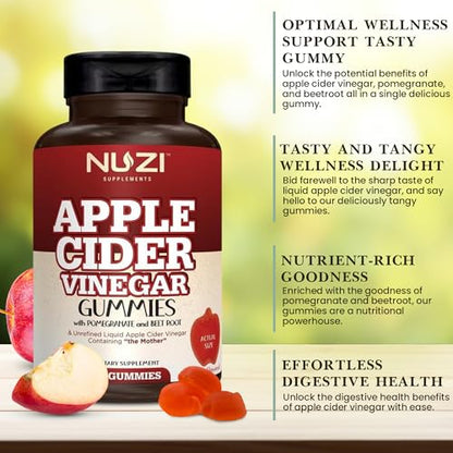 NUZI Apple Cider Vinegar Gummies with Pomegranate & Beetroot | 500 mg | Certified Halal NUZIBuy Supplements Australia