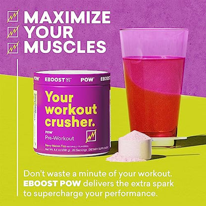 EBOOST POW Natural Pre Workout Powder - 20 Servings - Berry Melon Fizz - Pre Workout EBOOSTBuy Supplements Australia