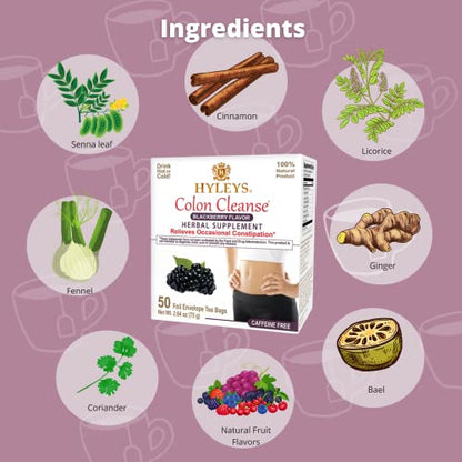 Hyleys Colon Cleanse Tea Blackberry Flavor - 50 Tea Bags (6 Pack - 300 Tea Bags Total) HYLEYSBuy Supplements Australia