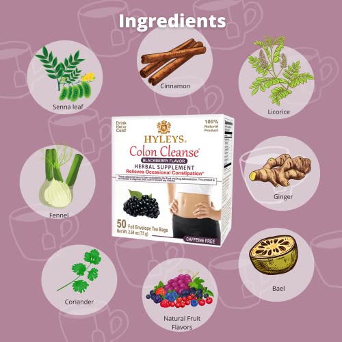 Hyleys Colon Cleanse Tea Blackberry Flavor - 50 Tea Bags (1 Pack) HYLEYSBuy Supplements Australia