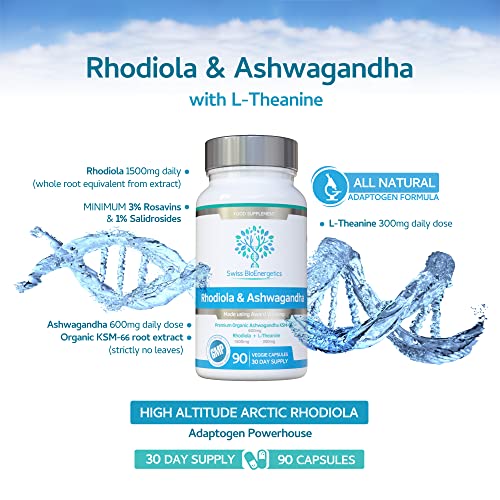 Rhodiola & Ashwagandha with L-Theanine - Award Winning Ashwagandha KSM-66 600mg swiss bioenergeticsBuy Supplements Australia