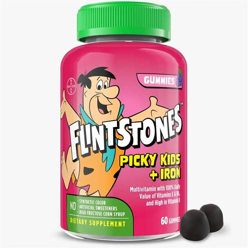Flintstones Vitamins for Picky Kids + Iron, Kids Multivitamin Gummies with Vitamin C, D, E, B6 and Iron, Gummy Vitamins, Grape Flavored, 60 Gummies Flintstones VitaminsBuy Supplements Australia