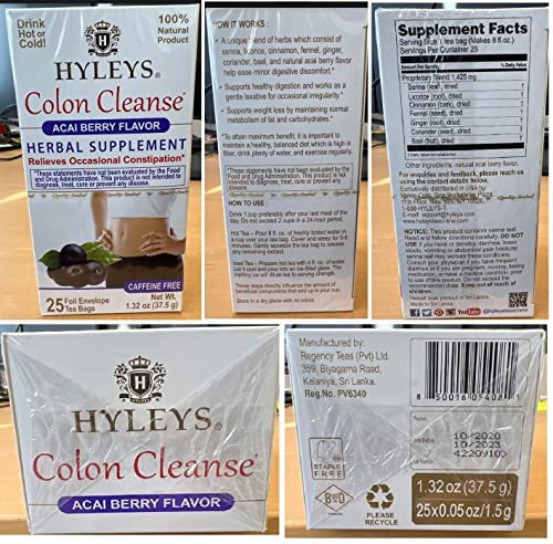 Hyleys Colon Cleanse Tea Acai Berry Flavor - 25 Tea Bags (12 Pack - 300 Tea Bags Total) HYLEYSBuy Supplements Australia