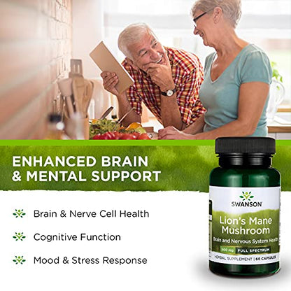 Swanson Lion's Mane Mushroom Capsules - 500 mg Each, 60 Capsules