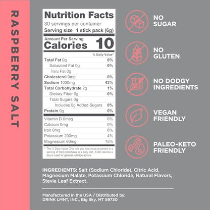 LMNT Zero-Sugar Electrolytes - Raspberry Salt - Hydration Powder Packets | No Dodgy Drink LMNTBuy Supplements Australia