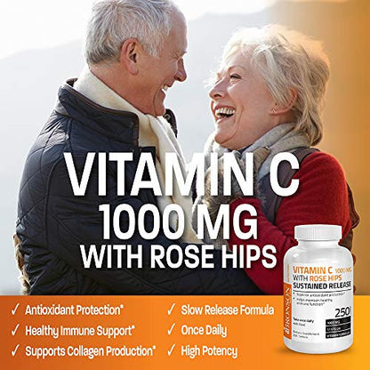 Bronson Vitamin C 1000 mg with Rose Hips Sustained Release, 250 Tablets BronsonBuy Supplements Australia