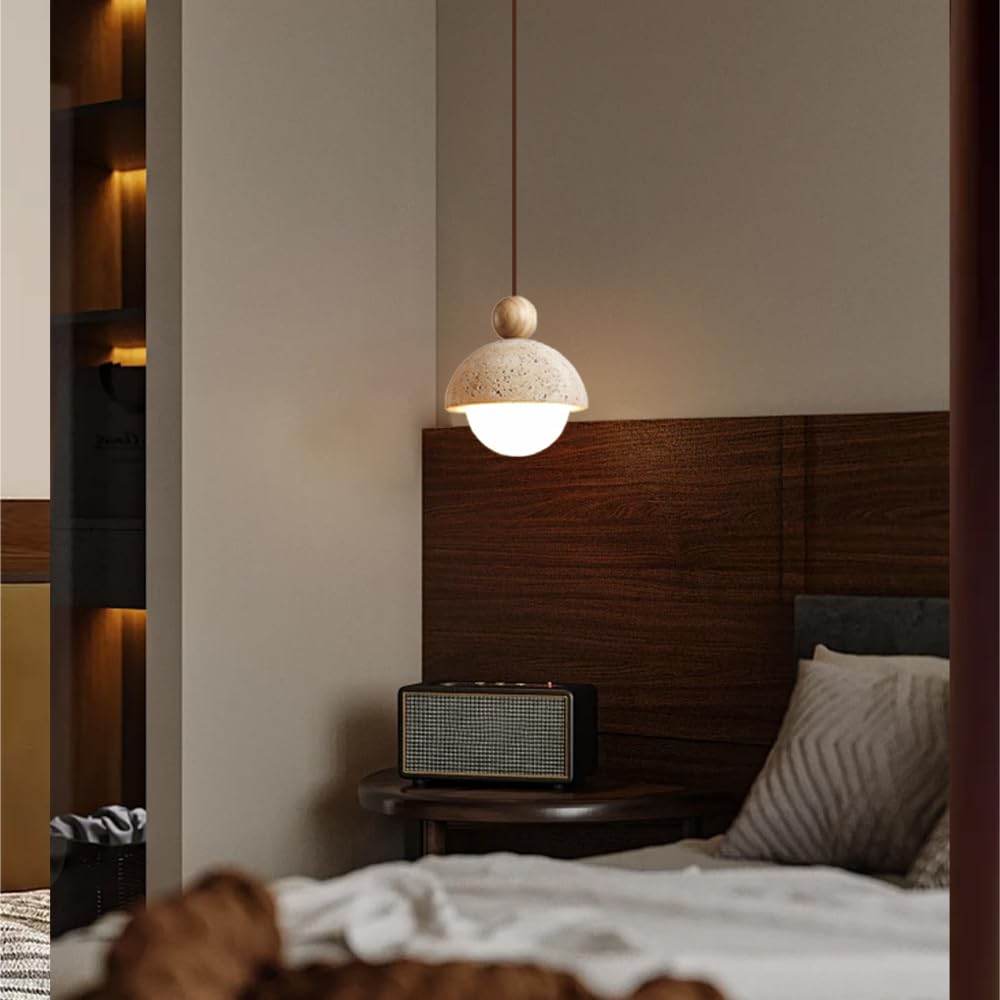 Spherical Wabi Sabi Pendant Light Natural Stone Retro Japanese Style Yellow Travertine Pendant Lighting Vintage Mini Wood Nordic Hanging Light for Kitchen Island Dining Room Bedroom Hallway Bedside OROILUPUBuy Supplements Australia