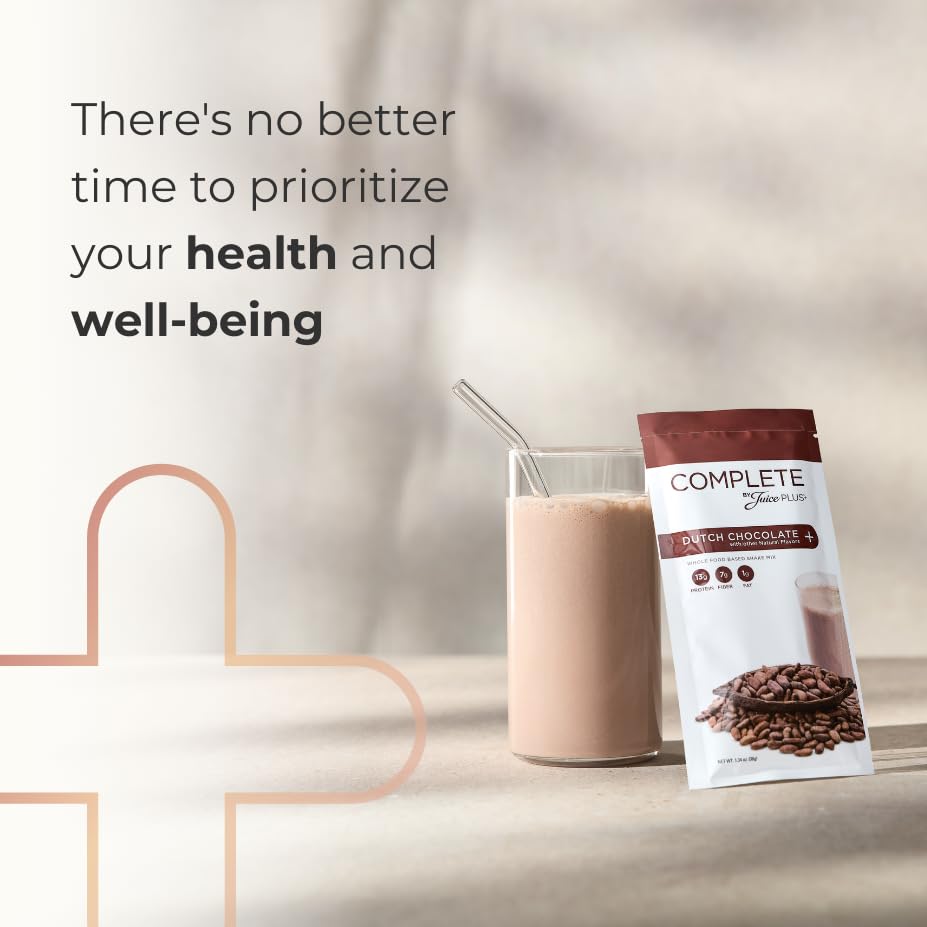 Complete by JuicePlus+ Dutch Chocolate Shakes - Plant-Based Nutrition - Whole Food Based Shake Powder with Protein, Fiber & Prebiotics - 30 Servings (2 Pouches, 15 Servings Each) Juice Plus+Buy Supplements Australia