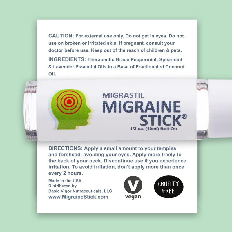 Basic Vigor Migrastil Migraine Stick Rollon - Fast Cooling Comfort for Your Head 3-Pack. Aromatherapy with Peppermint & Other Essential Oils. Metal Roller. Made in USA by Basic Vigor Basic VigorBuy Supplements Australia