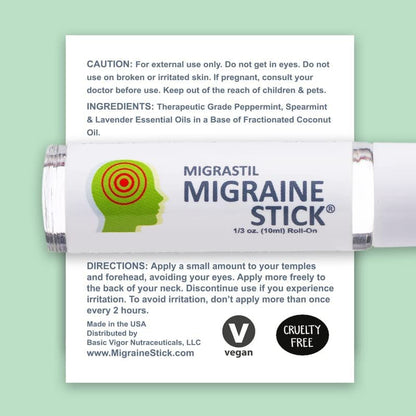 Basic Vigor Migrastil Migraine Stick Rollon - Fast Cooling Comfort for Your Head 3-Pack. Aromatherapy with Peppermint & Other Essential Oils. Metal Roller. Made in USA by Basic Vigor Basic VigorBuy Supplements Australia