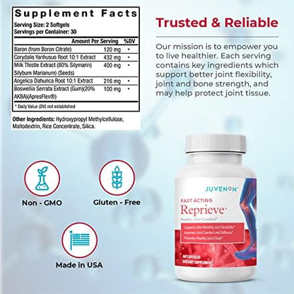 Juvenon Reprieve Capsules (60 Capsules) - Fast-Acting, Joint Comfort Supplement and Effective Joint Support Solution, Research Verified JuvenonBuy Supplements Australia