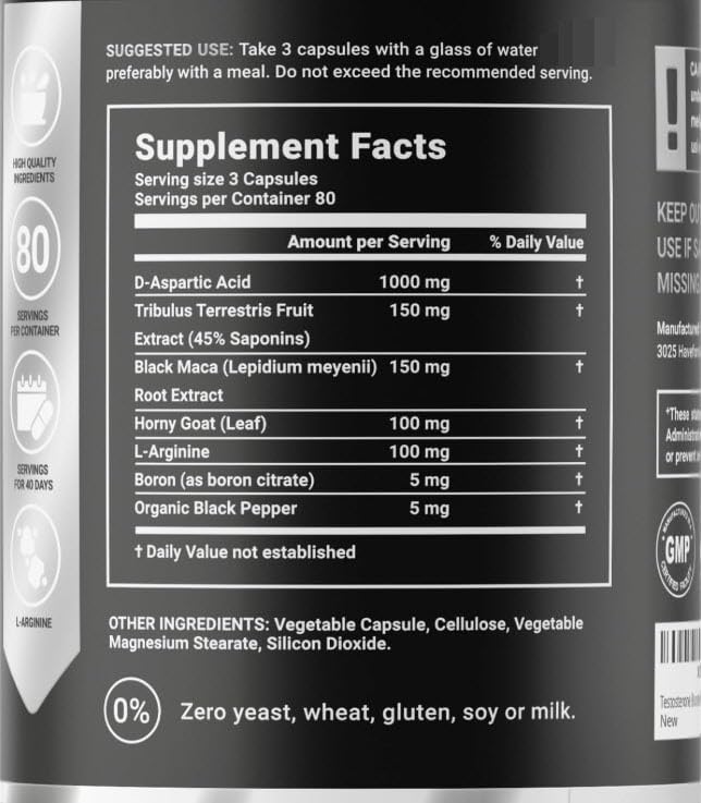 Testosterone Booster Supplement for Men | Boron supplement for men with Tribulus Terrestris, Black Maca, Horny Goat Weed, L-Arginine | Stamina, Endurance, Muscle growth & strength | 80 Servings B Life CompanyBuy Supplements Australia
