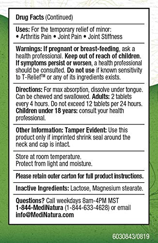 MediNatura T-Relief Extra Strength Arthritis Pain Reliever Arnica +12 Natural Medicines for Joint Soreness Stiffness Aches, Quick Dissolving Pain Relief for Women & Men - 100 Tablets (4 Pack) MediNaturaBuy Supplements Australia
