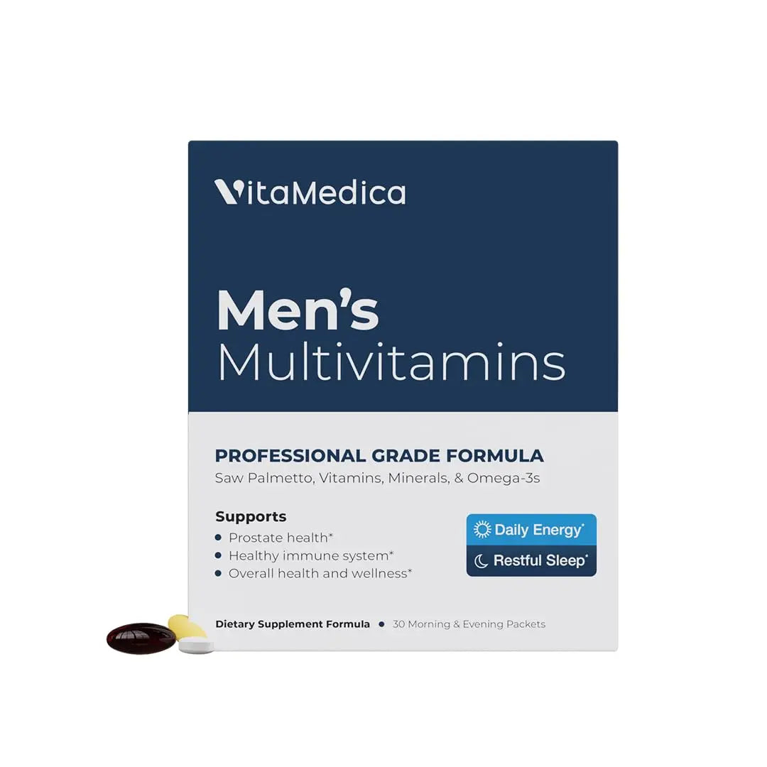 VitaMedica Men’s Multivitamin with Prostate Health Support | Vitamins, Minerals, Omega3s and Saw Palmetto | Box of 30 Easy Daily Packs | VitaMedica