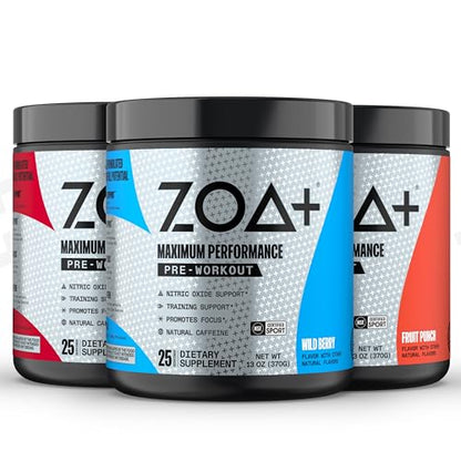 ZOA Pre-Workout Powder Bundle, All Flavors - 75 Servings (3-Pack)