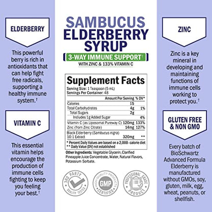 Elderberry Syrup for Kids and Adults - Natural Immune Support with Zinc and Vitamin C BioSchwartzBuy Supplements Australia