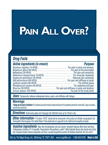 MagniLife Pain and Fatigue Relief Cream, 4 oz, Fast-Acting Relief for Fibromyalgia Symptoms, Muscle Aches & Joint Pain, Helps Relieve Soreness & Tenderness, Deep Penetrating Formula MagniLifeBuy Supplements Australia