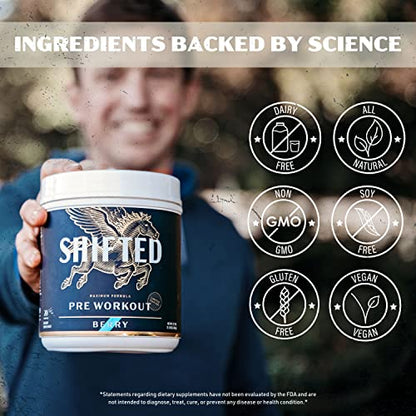SHIFTED Maximum Pre Workout Powder, Energy & Focus Supplement with Creatine Monohydrate, Beta Alanine, Caffeine, Electrolytes, Pre-Workout Drink Mix, Muscle Pump/Growth Support, Berry, 20 Servings