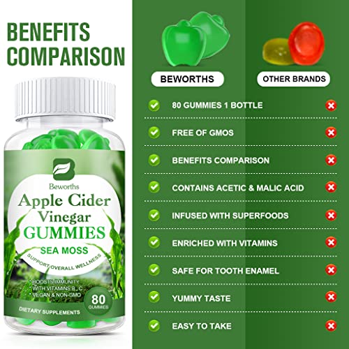 B BEWORTHS Apple Cider Vinegar & Sea Moss Gummies, Organic ACV Gummies B BEWORTHSBuy Supplements Australia