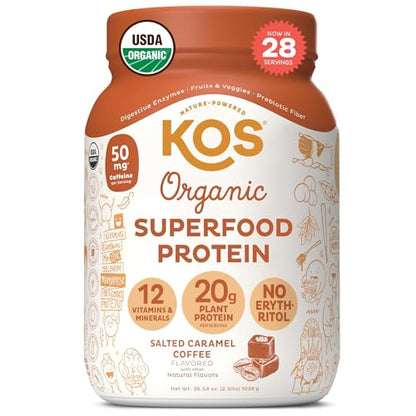 KOS Organic Vegan Protein Powder with 50mg Caffeine, Salted Caramel Coffee KOSBuy Supplements Australia