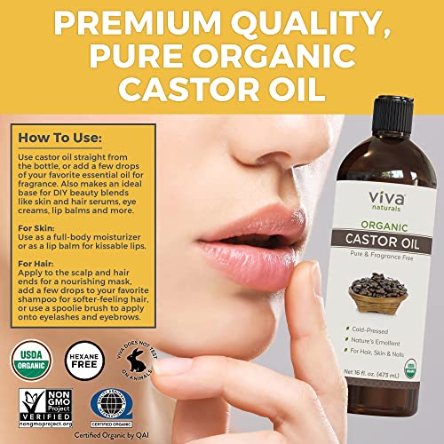 Viva Naturals Organic Castor Oil, 16 fl oz - Cold Pressed Castor Oil for Skin, Hair and Lashes - Traditionally Viva NaturalsBuy Supplements Australia