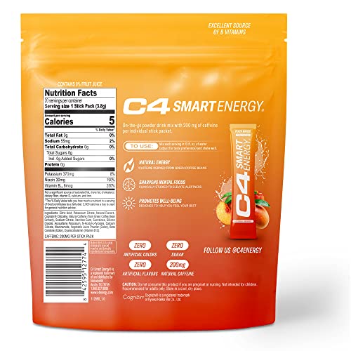 C4 Smart Energy Powder Stick Packs - Sugar Free Performance Fuel & Nootropic Brain CellucorBuy Supplements Australia
