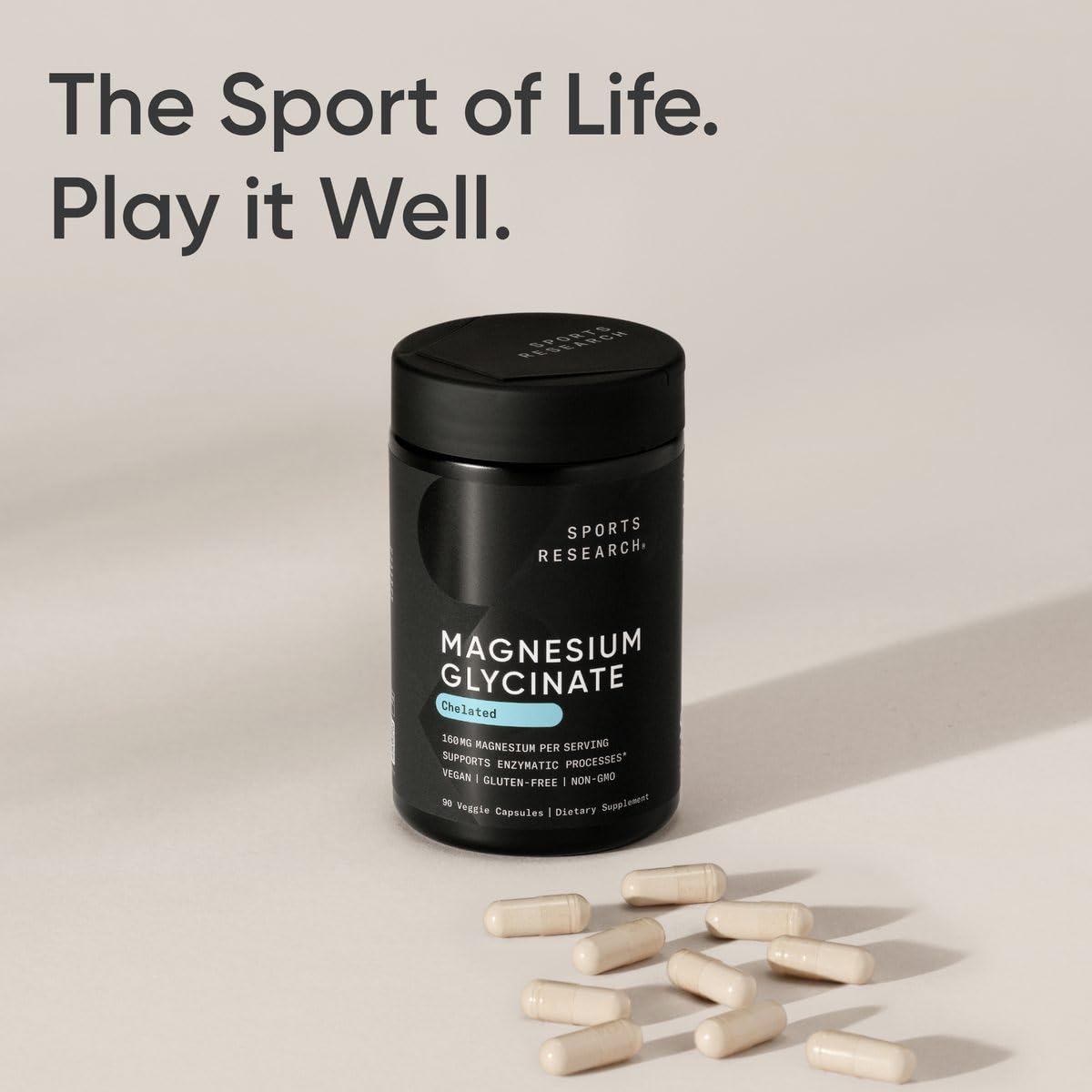 Sports Research® Magnesium Glycinate - Supports Restful Sleep & Enzymatic Processes - 160 mg Chelated Magnesium - Vegan Capsule - 90 Count Sports ResearchBuy Supplements Australia