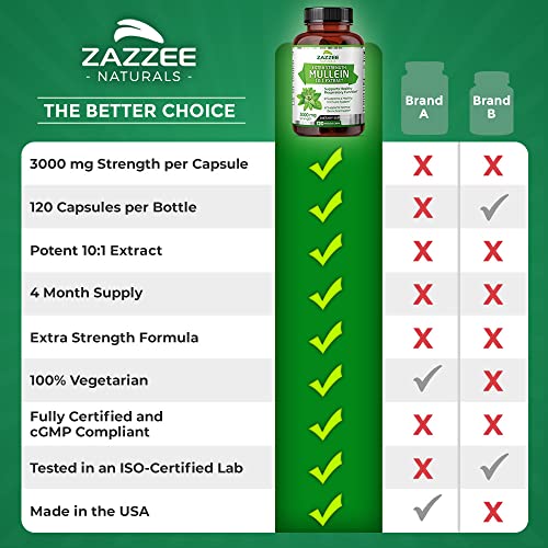 Zazzee Extra Strength Mullein 10:1 Extract, 3000 mg Strength, 120 Vegan Capsules ZazzeeBuy Supplements Australia