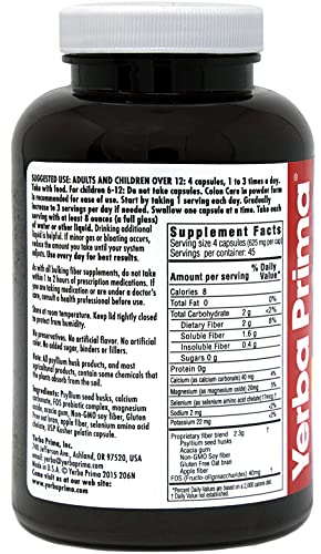 Yerba Prima Prebiotics Colon Care Fiber Caps, 180 Capsules - Five Forms of Fiber Plus FOS Yerba PrimaBuy Supplements Australia