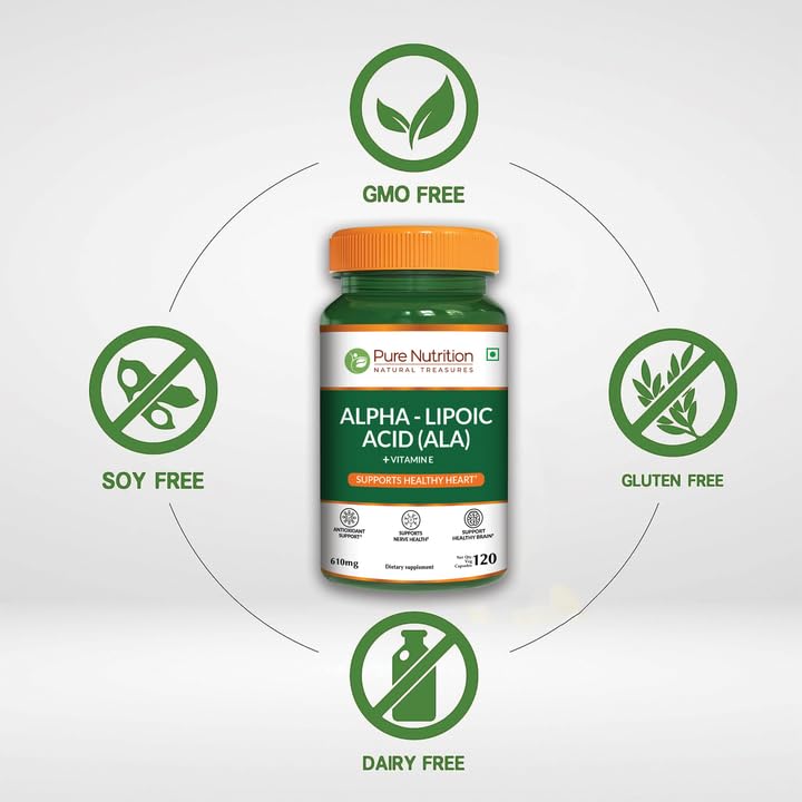 Pure Nutrition Alpha Lipoic Acid 600mg + Vitamin E | 120 Caps | Powerful Antioxidant to Support Nerve & Heart Health*. | Non-GMO PURE NUTRITION NATURAL TREASURESBuy Supplements Australia