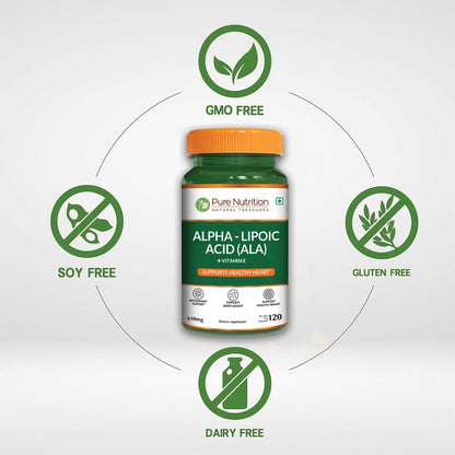 Pure Nutrition Alpha Lipoic Acid 600mg + Vitamin E | 120 Caps | Powerful Antioxidant to Support Nerve & Heart Health*. | Non-GMO PURE NUTRITION NATURAL TREASURESBuy Supplements Australia