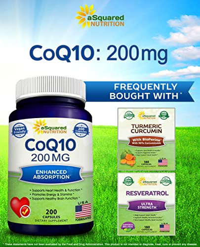 aSquared Nutrition CoQ10 (200 Capsules and 200mg) - High Absorption Vegan CO Q-10 aSquared NutritionBuy Supplements Australia