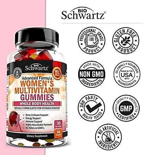 Women's Multivitamin Gummies with Vitamin A C B6 B12 D & E Vitamins for Immune Support - Gummy Multivitamin for Women BioSchwartz