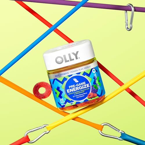 OLLY Pre-Game Energize Workout Gummy Rings, S7 Plant-Based Blend, B Vitamins, Berry OLLYBuy Supplements Australia