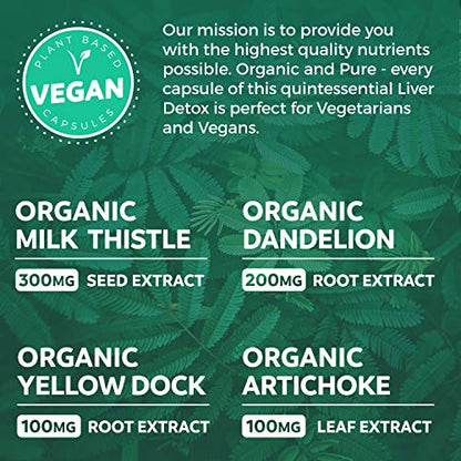 Organic Liver Cleanse Detox & Repair (Vegan, Non-GMO) Milk Thistle Extract (80% Silymarin) PURE COBuy Supplements Australia