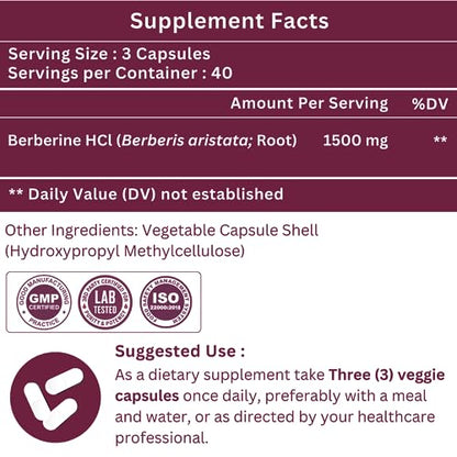 SHRISHA HERBAL Indian Berberine 1500mg - Berberine HCl 500mg Per Capsule - Support SHRISHA HERBALBuy Supplements Australia