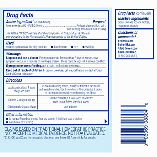 Boiron Arnicare Bruise for Relief of Pain or Swelling from Injuries, and Discoloration of Bruises - 60 Tablets BoironBuy Supplements Australia