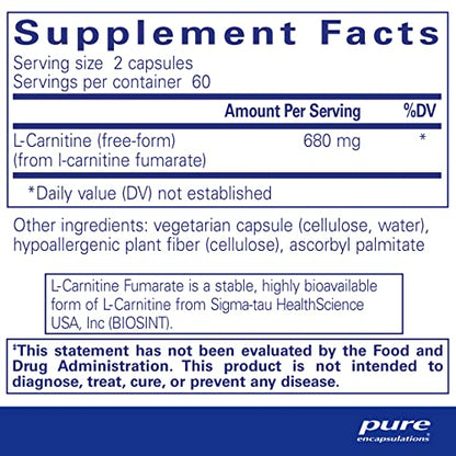 Pure Encapsulations L-Carnitine Fumarate | Hypoallergenic Supplement Support for Enhanced Pure EncapsulationsBuy Supplements Australia