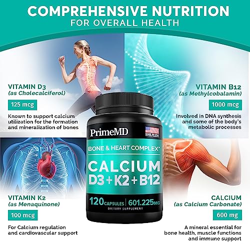 Calcium 600mg, Vitamin D3 K2 B12 Supplement - For Heart, Bone & Immune Support PrimeMDBuy Supplements Australia