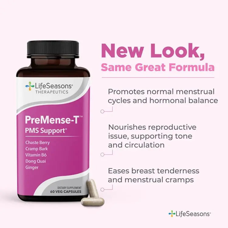 LifeSeasons - PreMense-T - PMS Relief Supplement - Support for Pre-Menstrual Symptoms, Cramping & Breast Tenderness - Nourish Tissue - Ginger Crampbark Dong Quai Chasteberry & Vitamin B6-60 Capsules LifeSeasonsBuy Supplements Australia