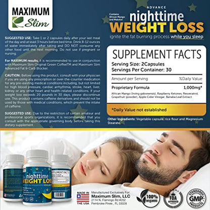 Maximum Slim Advanced Nighttime (Fat Burning) Weight Loss with African Mango, Green Tea Maximum SlimBuy Supplements Australia